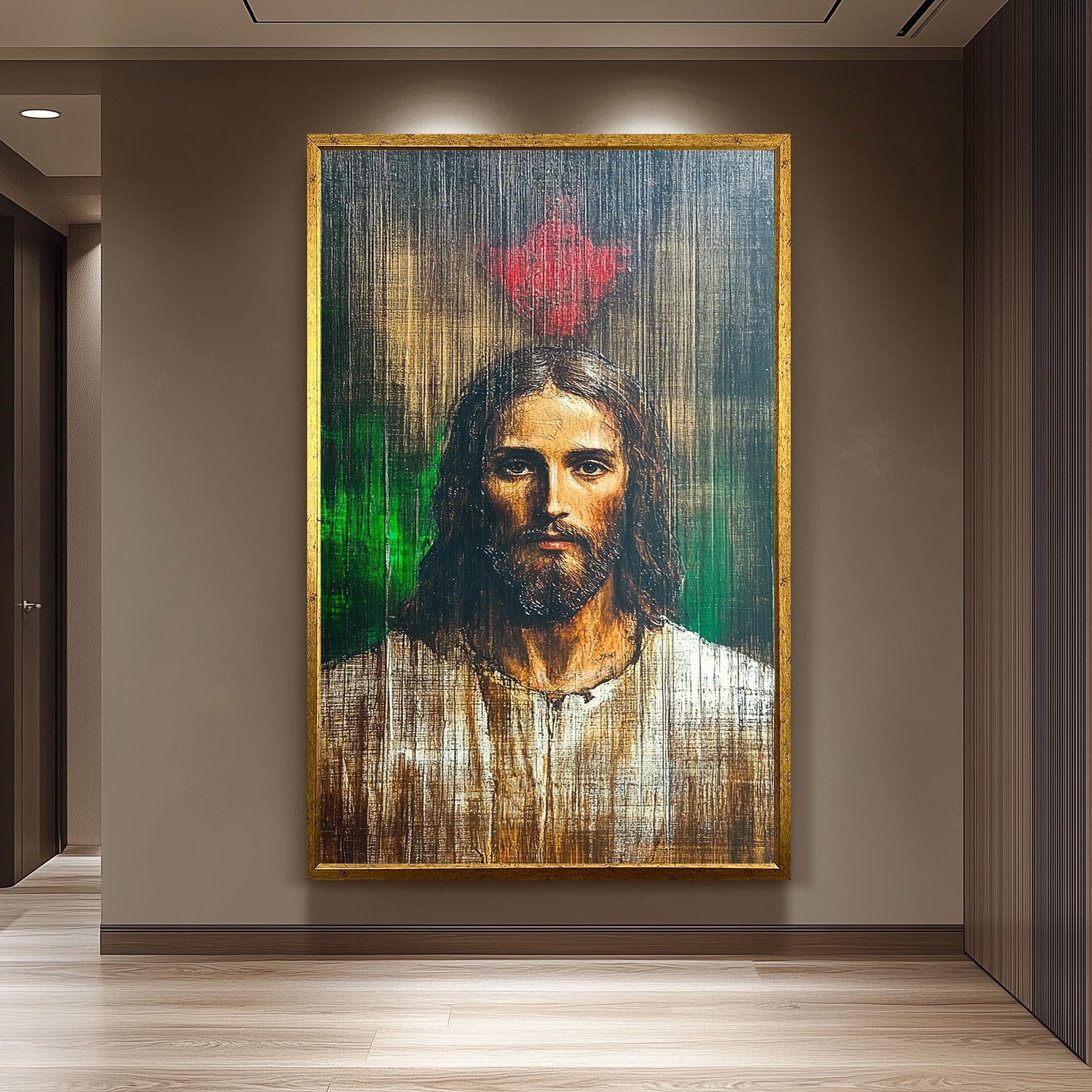 Sacred Heart Jesus Canvas | Rustic Vintage Christian Wall Decor - Textured Faith Art