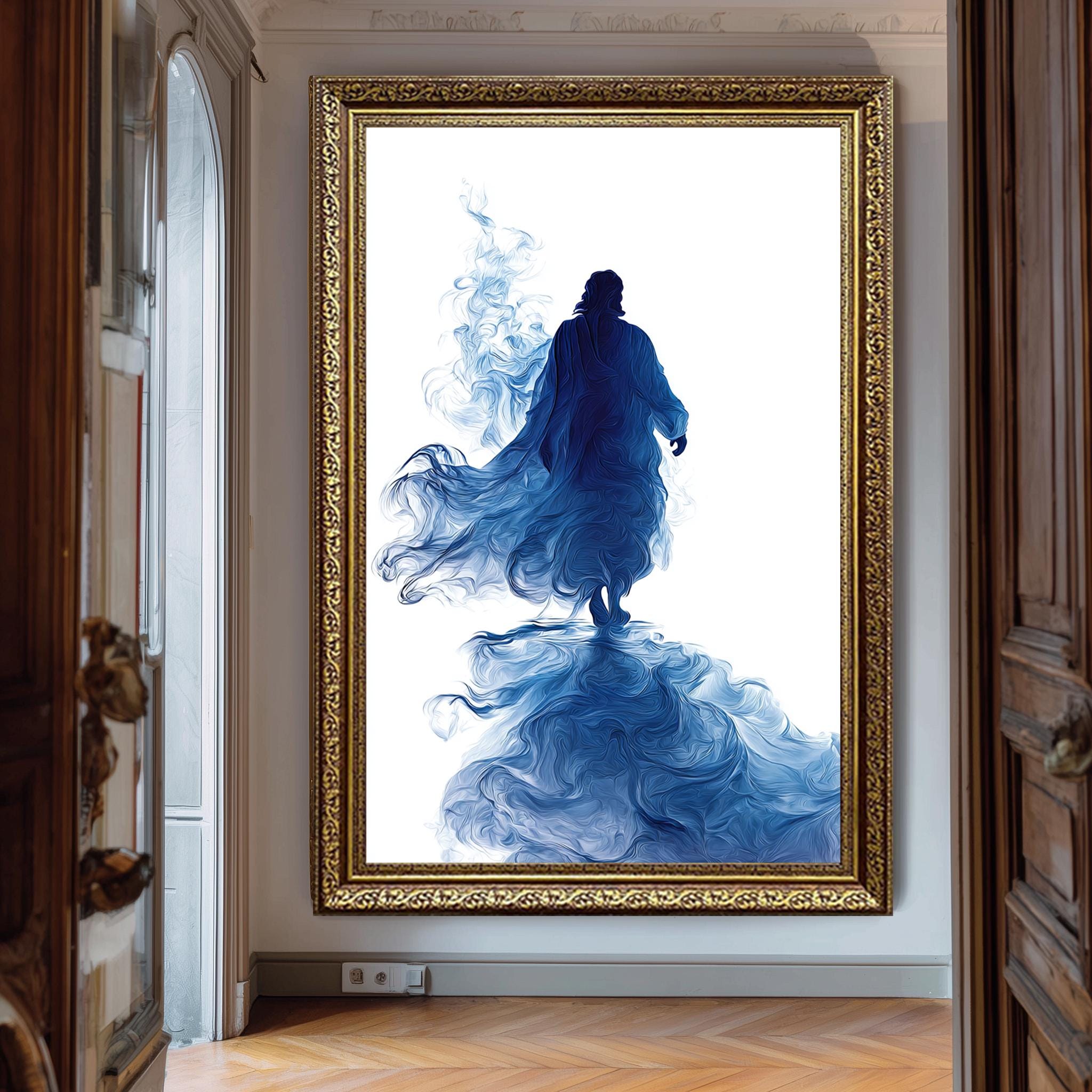 Blue Jesus Silhouette | Minimalist Christian Wall Decor with Abstract Jesus Print