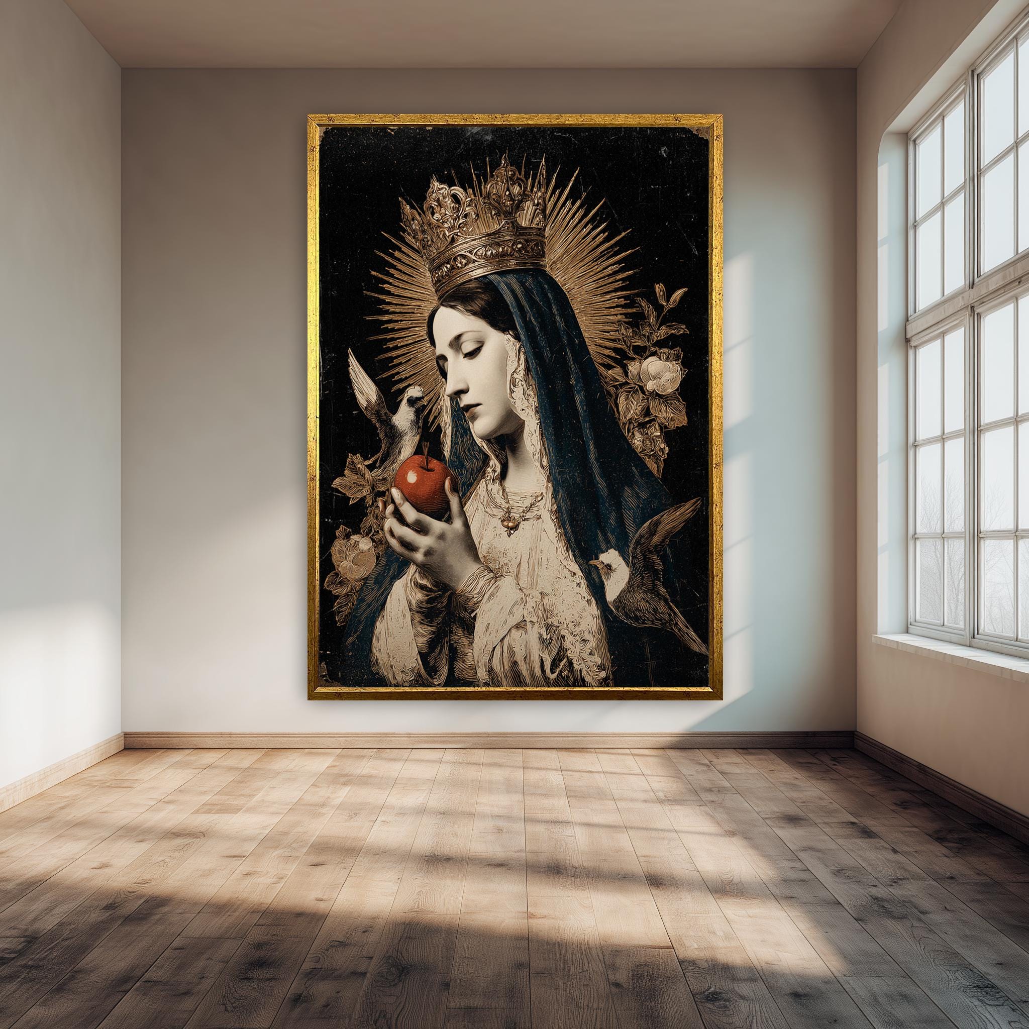 Virgin Mary Art Print – Vintage Sacred Queen Artwork | Gothic Catholic Wall Decor