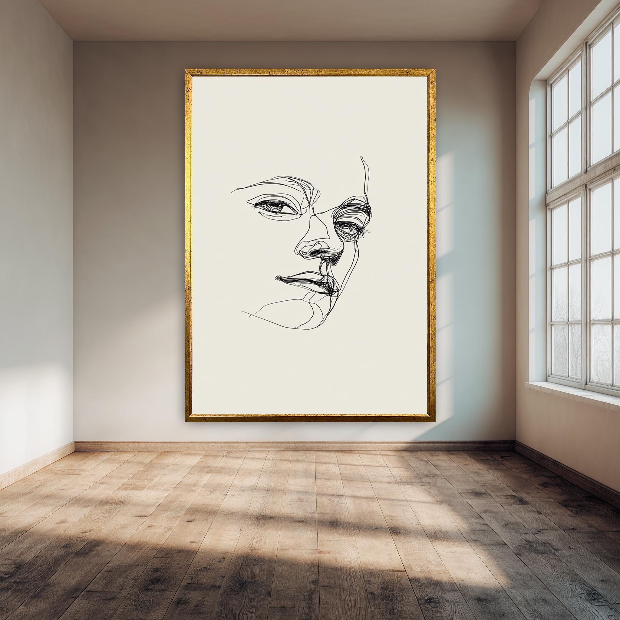 Abstract Face Drawing – Continuous Line Art | Minimal Black Line Portrait Poster