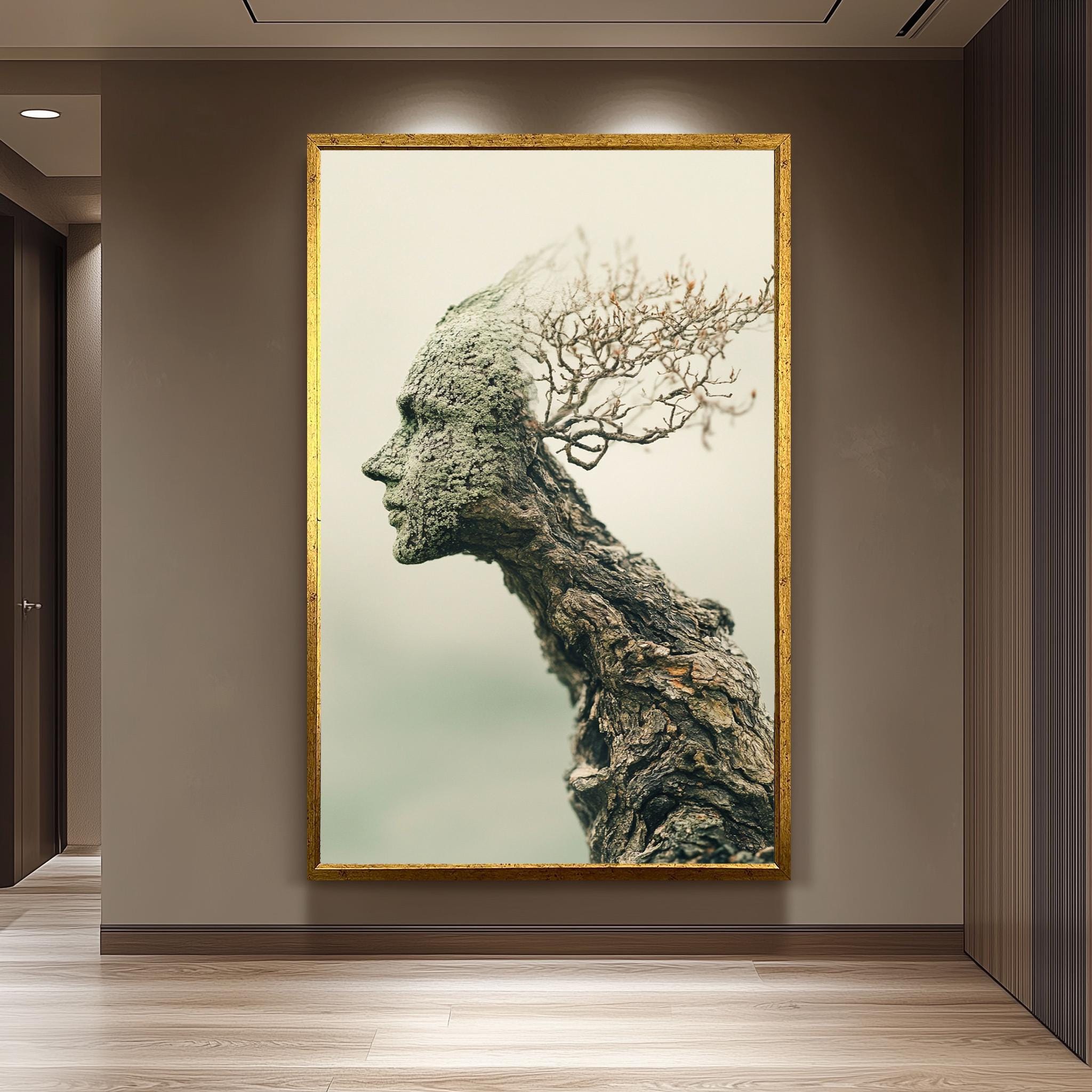Tree Face Wall Art – Surreal Nature Print Canvas | Organic Home Décor & Meditation Room Art