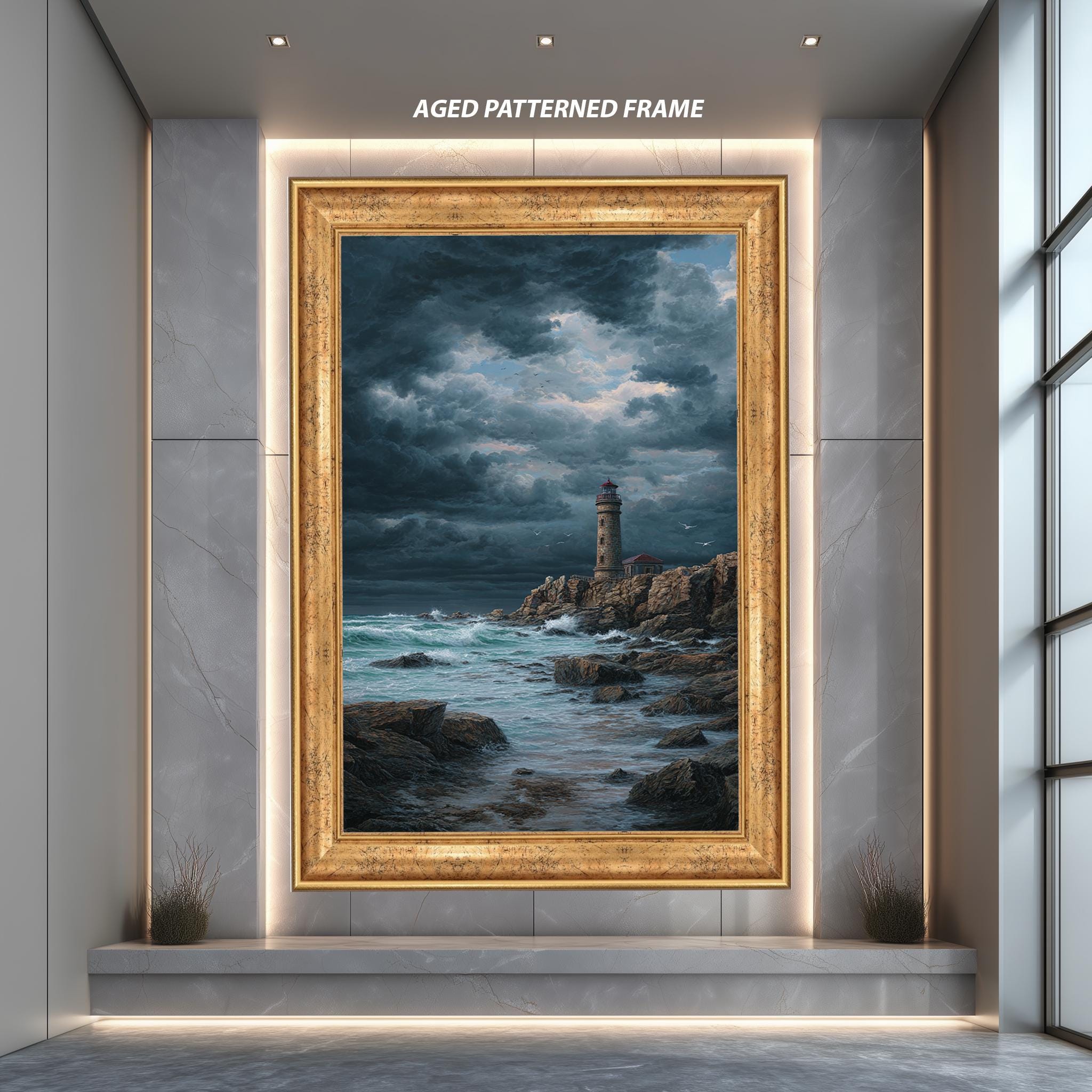 Stormy Lighthouse Art Print – Coastal Wall Decor | Nautical Ocean Storm Canvas