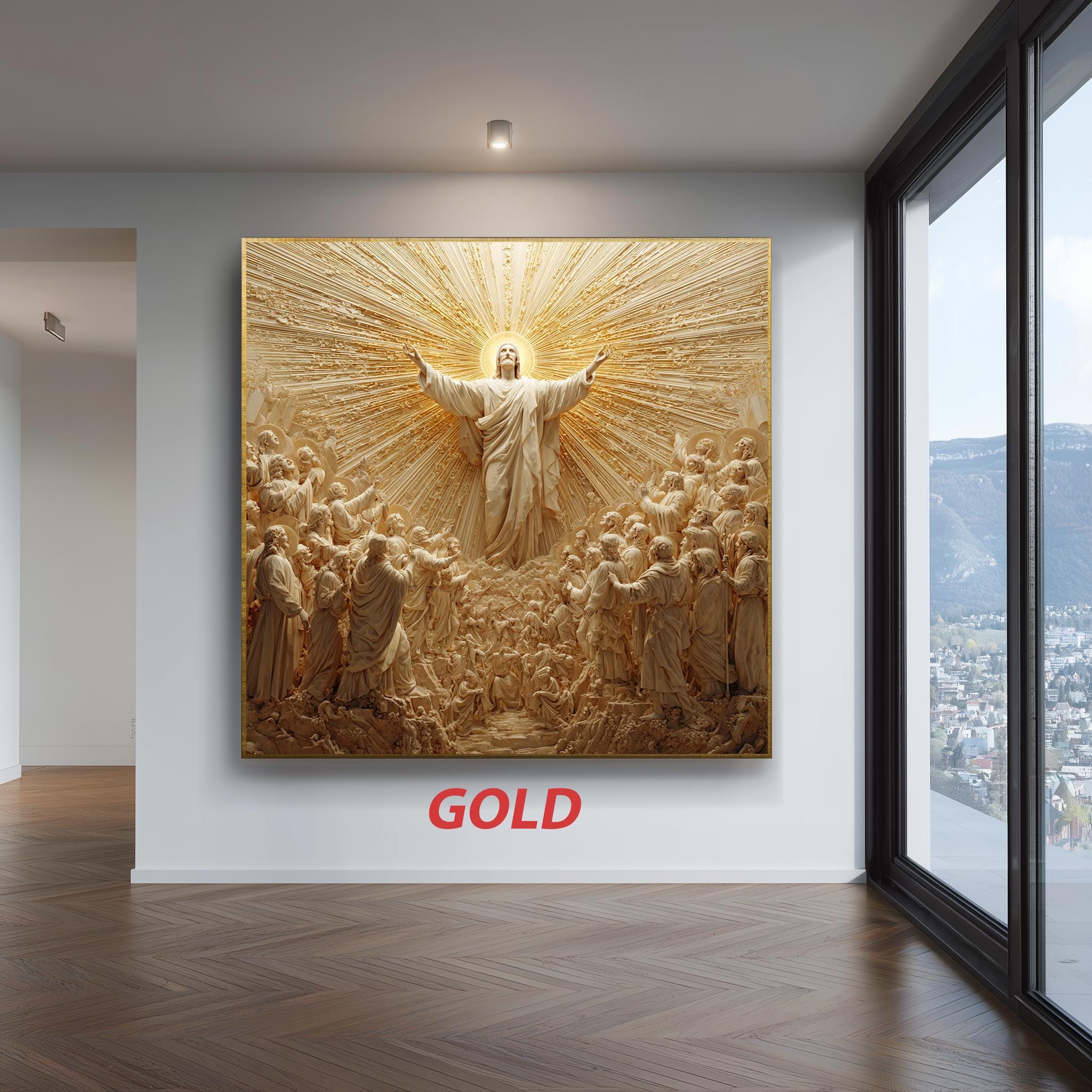 Christian Wall Art – Jesus Ascension Art with Holy Light and Apostles | Sacred Faith Decor